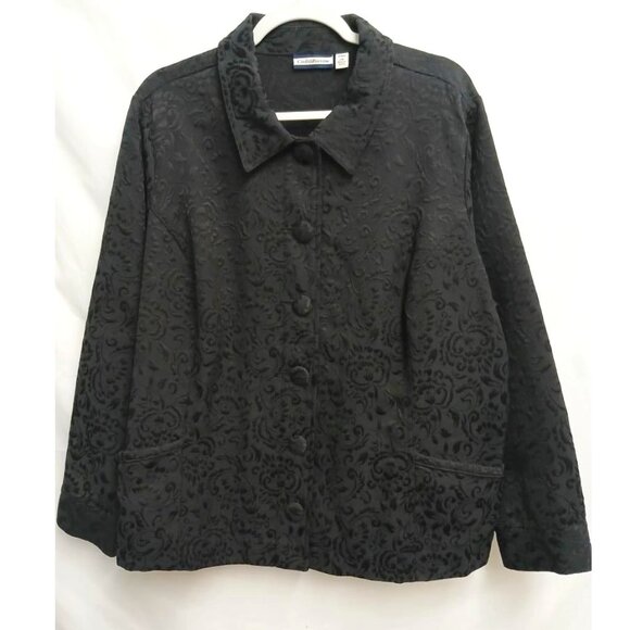 Croft & Barrow Black Jacquard Button-Up Jacket 2X Cotton & Polyester - Picture 1 of 6